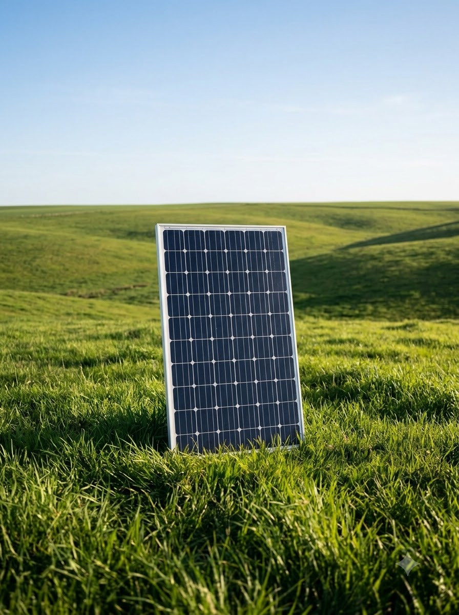 Solar panels in a grassy field